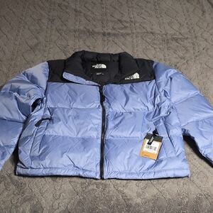 The North Face Nuptse Light Blue and Black Puffer Jacket